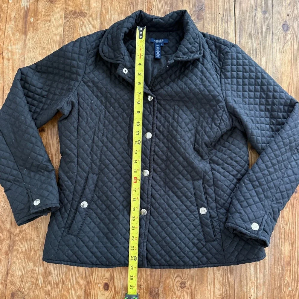 Chaps Black Quilted Diamond Stitch Snap Front Minimalist Jacket Womens Large EUC